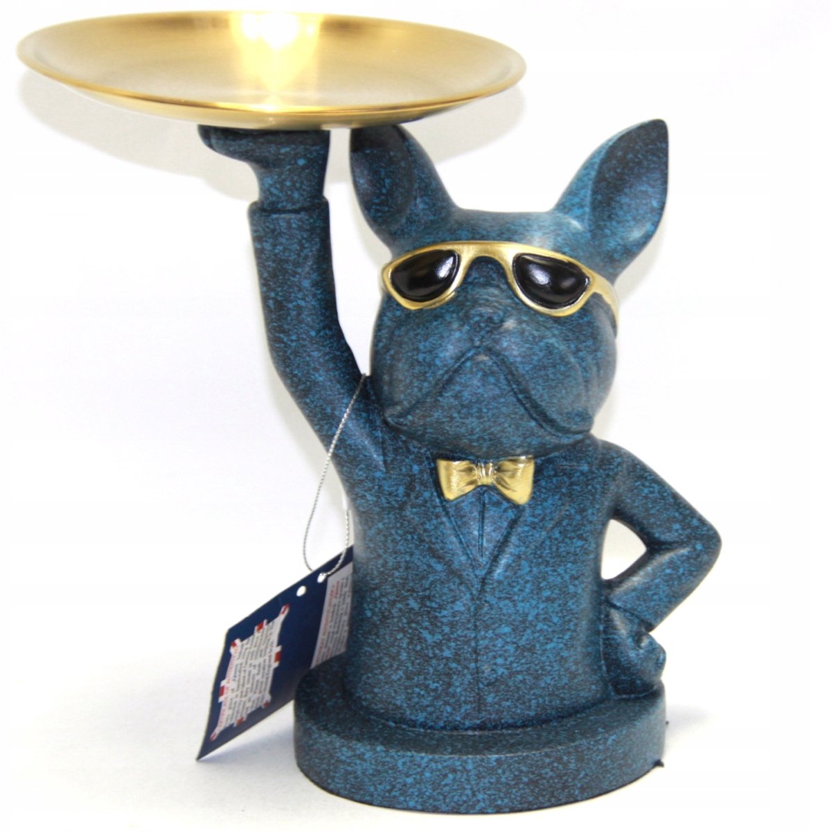 Blauwe Bulldog Kelnerfiguur met Dienblad - 21 cm