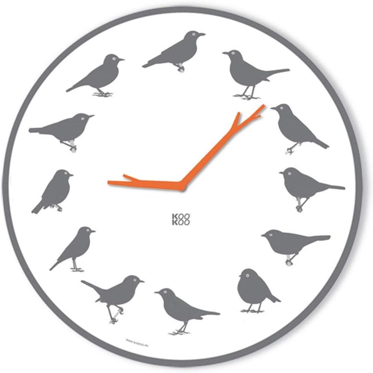 Wandklok UltraFlat 18mm - Grijs - Moderne design met vogeltjes - Geniet van natuurgeluiden - ShopVlot
