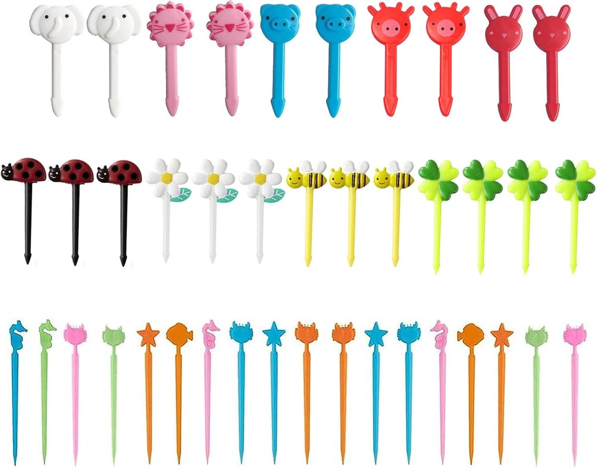 Mini fruitgabels set - cartoon design - 40 stuks - perfect voor kinderfeestjes - ShopVlot