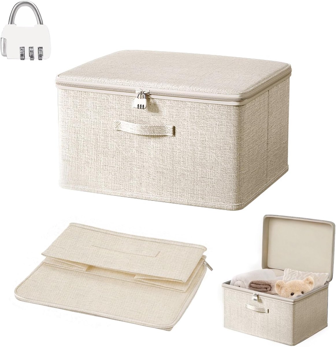 SnelShoppen - Lockable Box 30 x 20 x 14 cm - Vouwbare Opbergdoos met Handvat en Combinatielock - Veilige Opbergruimte voor Kleren, Boeken, Speelgoed -