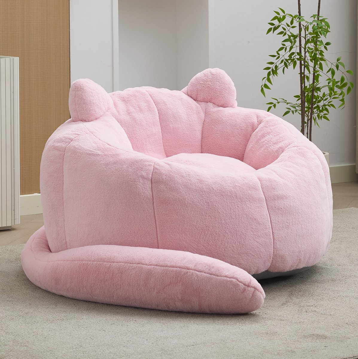 OKWISH Zitzakstoel Met Rugleuning - Zacht Pluche En Schuimvulling - Comfortabel Ontspannen Voor Woonkamer Slaapkamer En Binnen - Roze