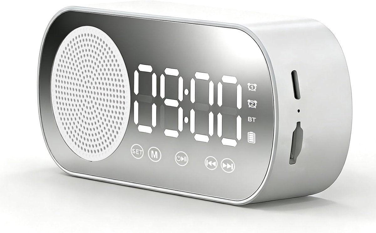 Digitale wekker met Bluetooth-luidspreker - LED-spiegelklok - dubbele alarmen - muziek afspelen via TF-kaart - ShopVlot