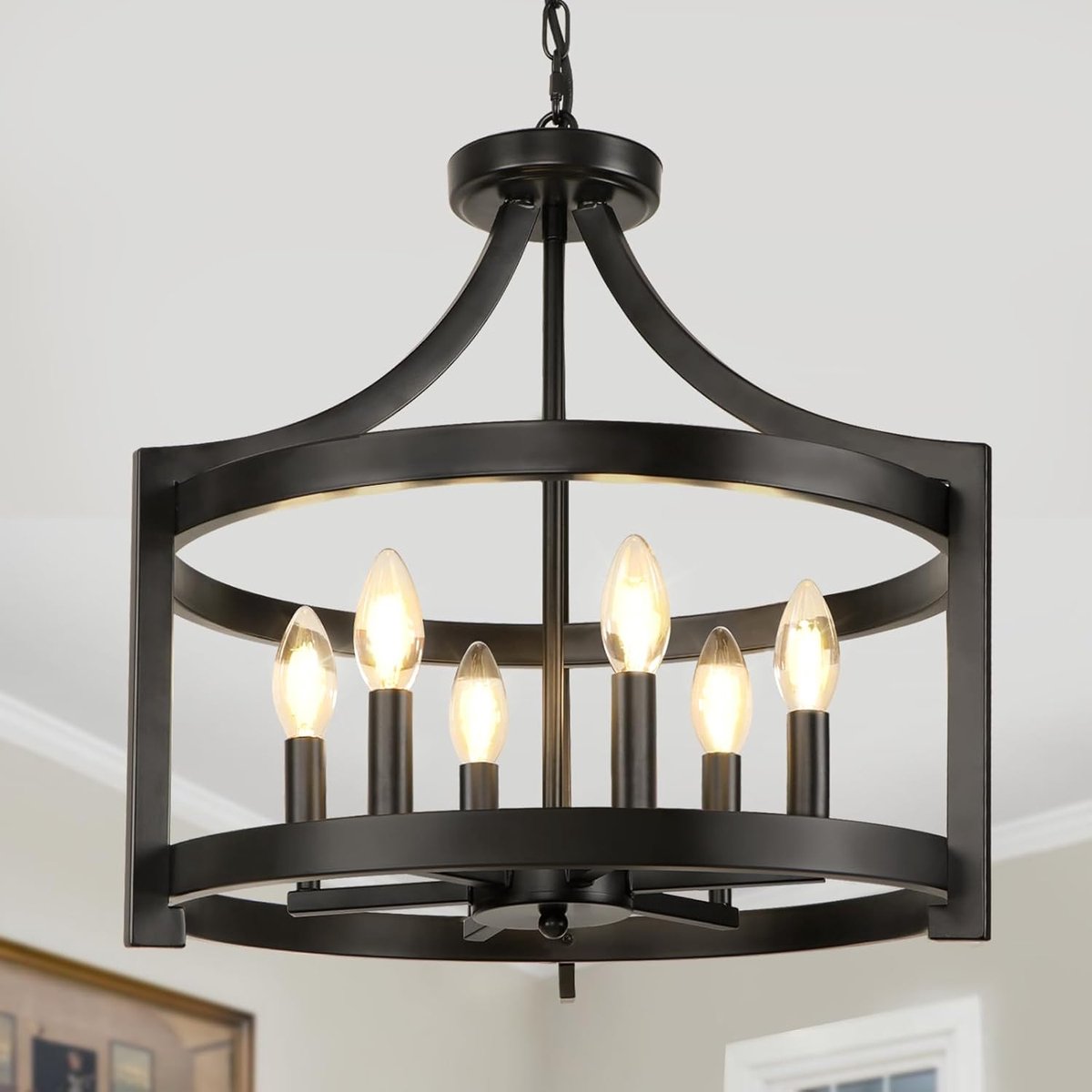 Hanglamp zwart 6 lampen - metalen kroonluchter - industrieel design - modern landelijke stijl - ShopVlot