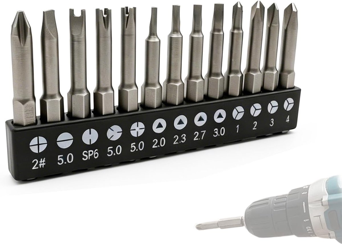 Set van 13 schroevendraaierbits - speciaal staal - 1/4 inch zeskant - ideaal voor elektronica en reparaties - ShopVlot