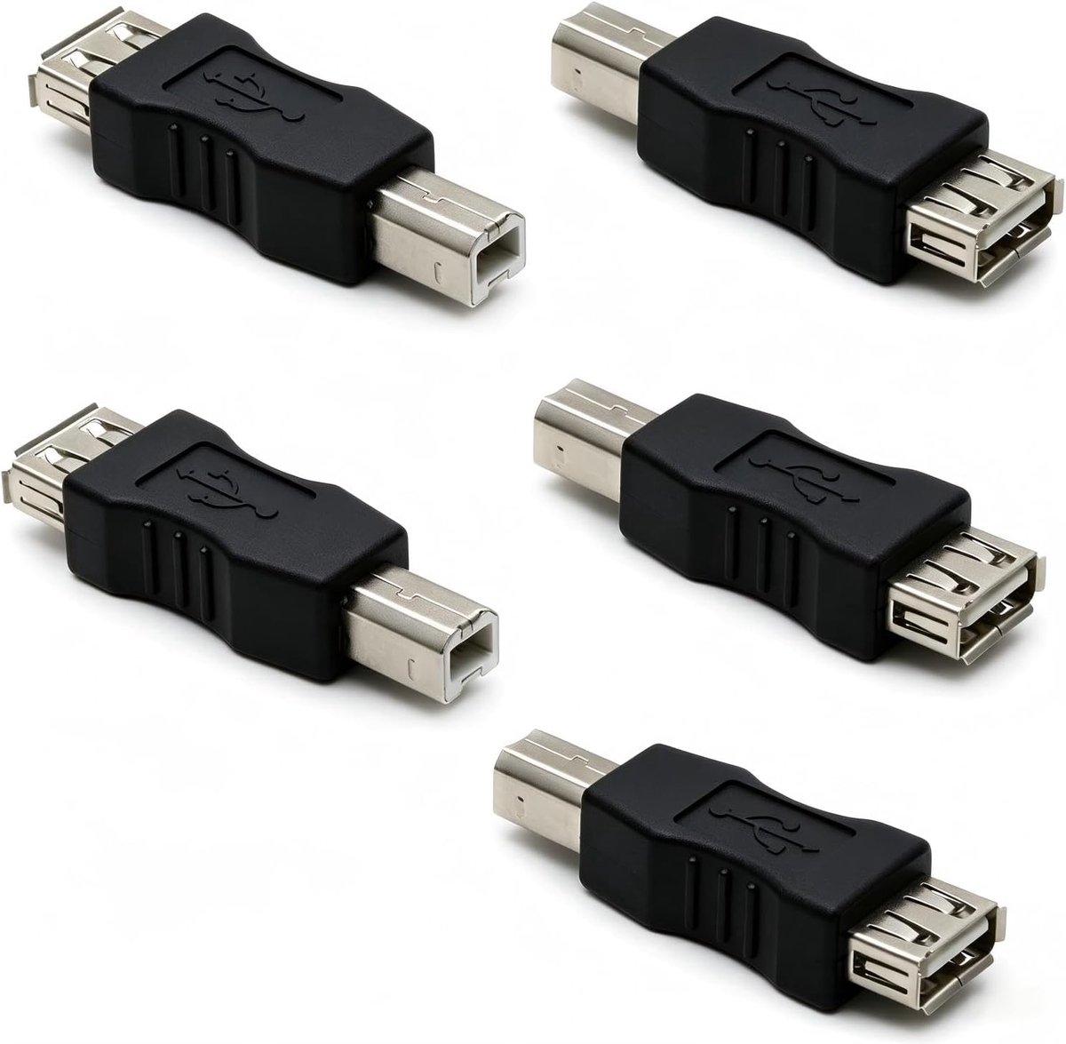 USB A Plug Adapter - Pack van 5 - USB 2.0 Type A naar Type B - Hoge snelheid voor printers en scanners - ShopVlot