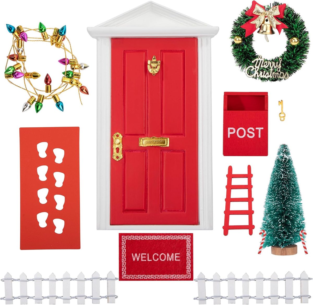 Wichtel deuraccessoires kerstset - miniatuur gnome deur - rood - DIY kerstdecoratie voor kinderen - ShopVlot