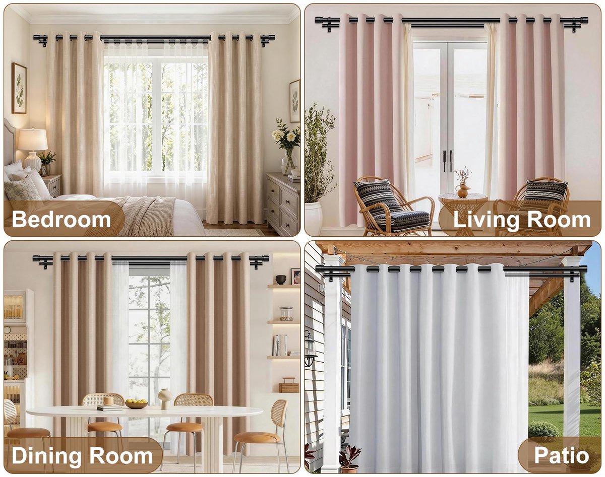 Gordijnstang dubbel 167-305cm - zwart - 25 mm verstelbaar - voor een stijlvolle uitstraling - ShopVlot
