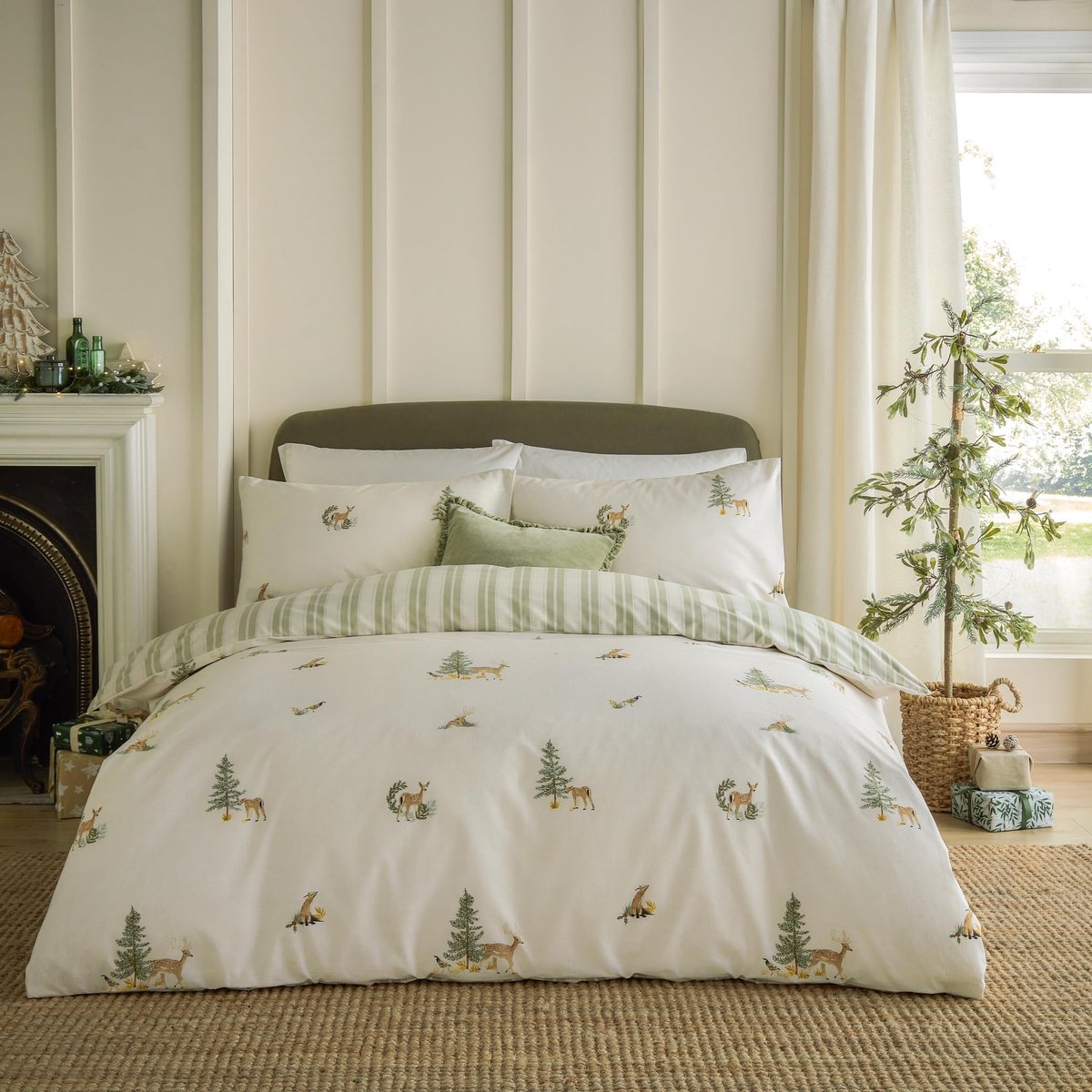 Dekbedovertrekset - Omkeerbaar 100% Katoen - Wildlife Print met Streep Reverse - Creëer een natuurlijke sfeer - ShopVlot