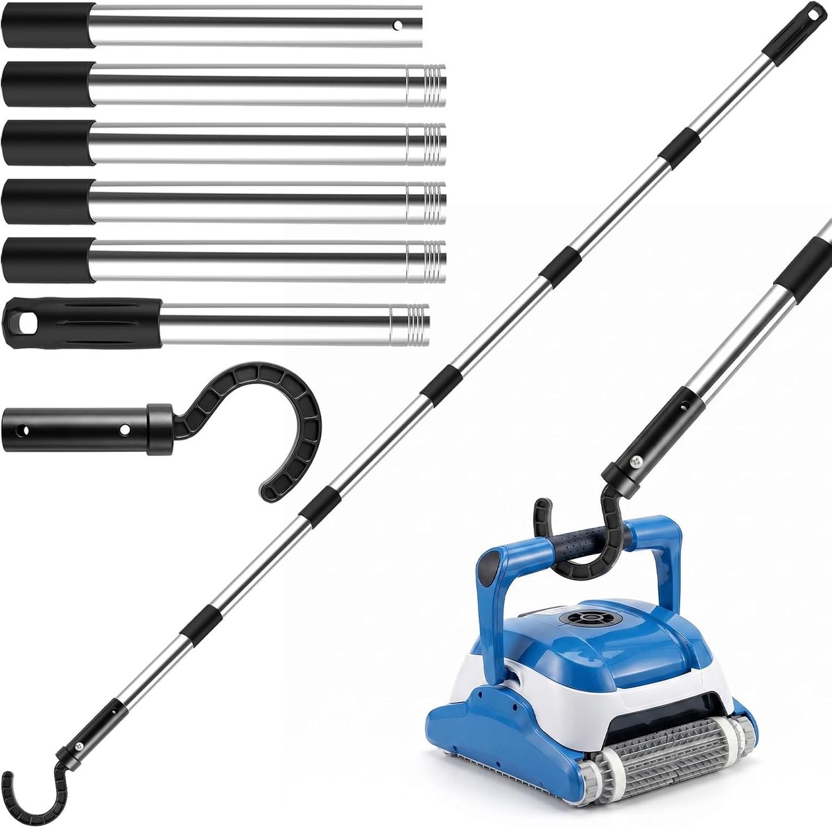 Pool haak 210 cm - roestvrijstalen telescoopsteel - stevige schroefverbinding - perfect voor grote zwembaden - ShopVlot