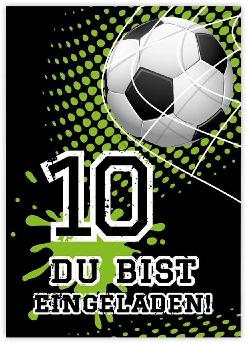Uitnodigingskaarten 10e verjaardag - Voetbal thema - 12 kleurrijke kaarten - Perfect voor jongensfeest - ShopVlot