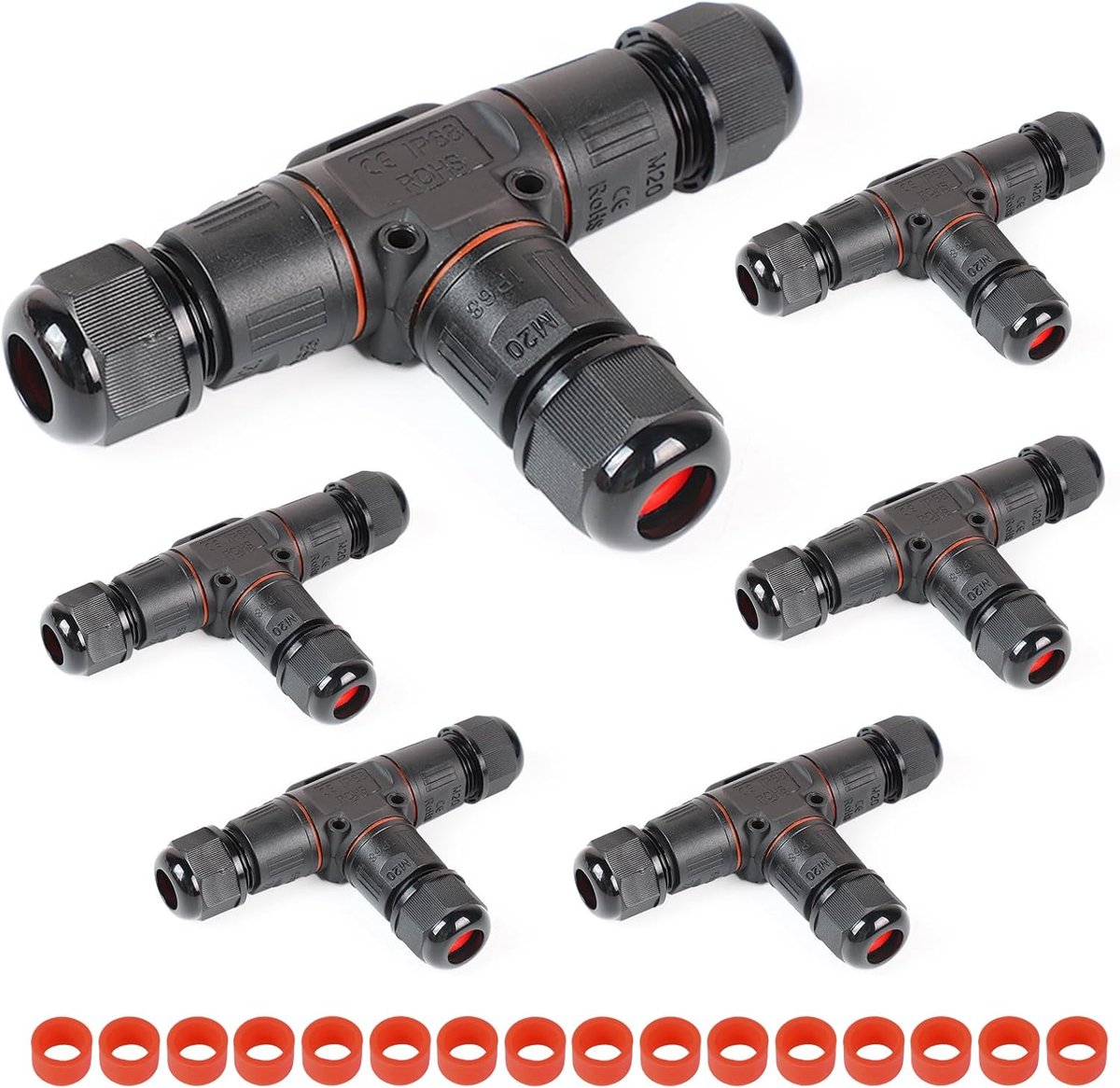 T-vormige kabelverbinders 3-polig - IP68 waterdicht - voor aardkabels met diameter 3-12 mm - set van 6 stuks - ShopVlot