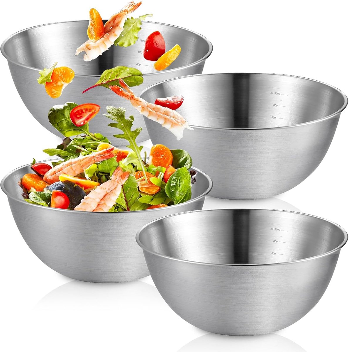 RVS mengkom 1.2L - 4-delige set - stapelbaar - ideaal voor bakken en serveren - ShopVlot
