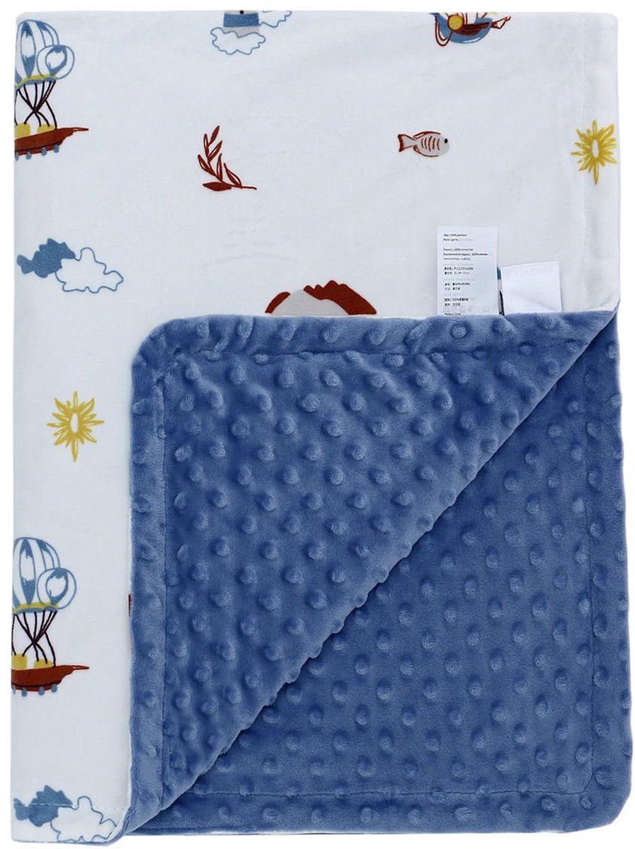 Babydeken superzacht 75x100 cm - blauw met gestippelde achterkant - geschikt voor pasgeborenen en peuters - ShopVlot