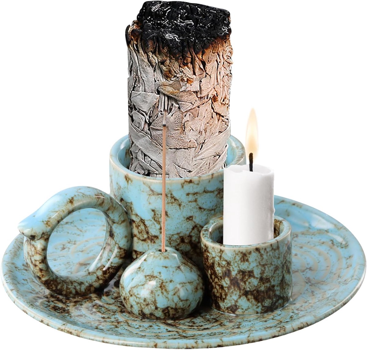 Incensestokhouder 4-in-1 - keramisch asopvangsysteem - handgemaakt - ideaal voor meditatie - ShopVlot