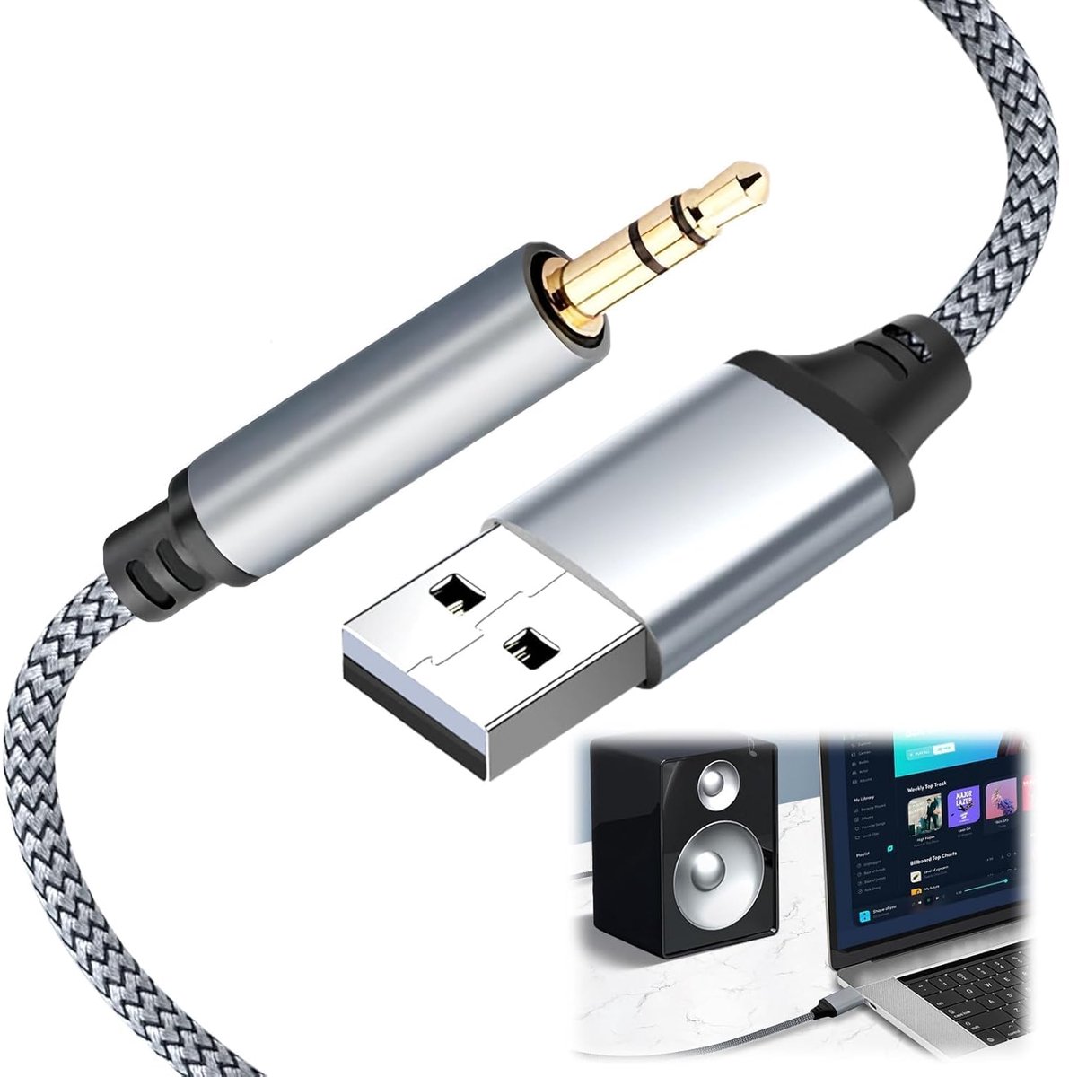 USB naar 0.3cm Jack Audiokabel 1M - Eenrichtingsverbinding - Voor Computer naar Hoofdtelefoon of Luidsprekers - ShopVlot