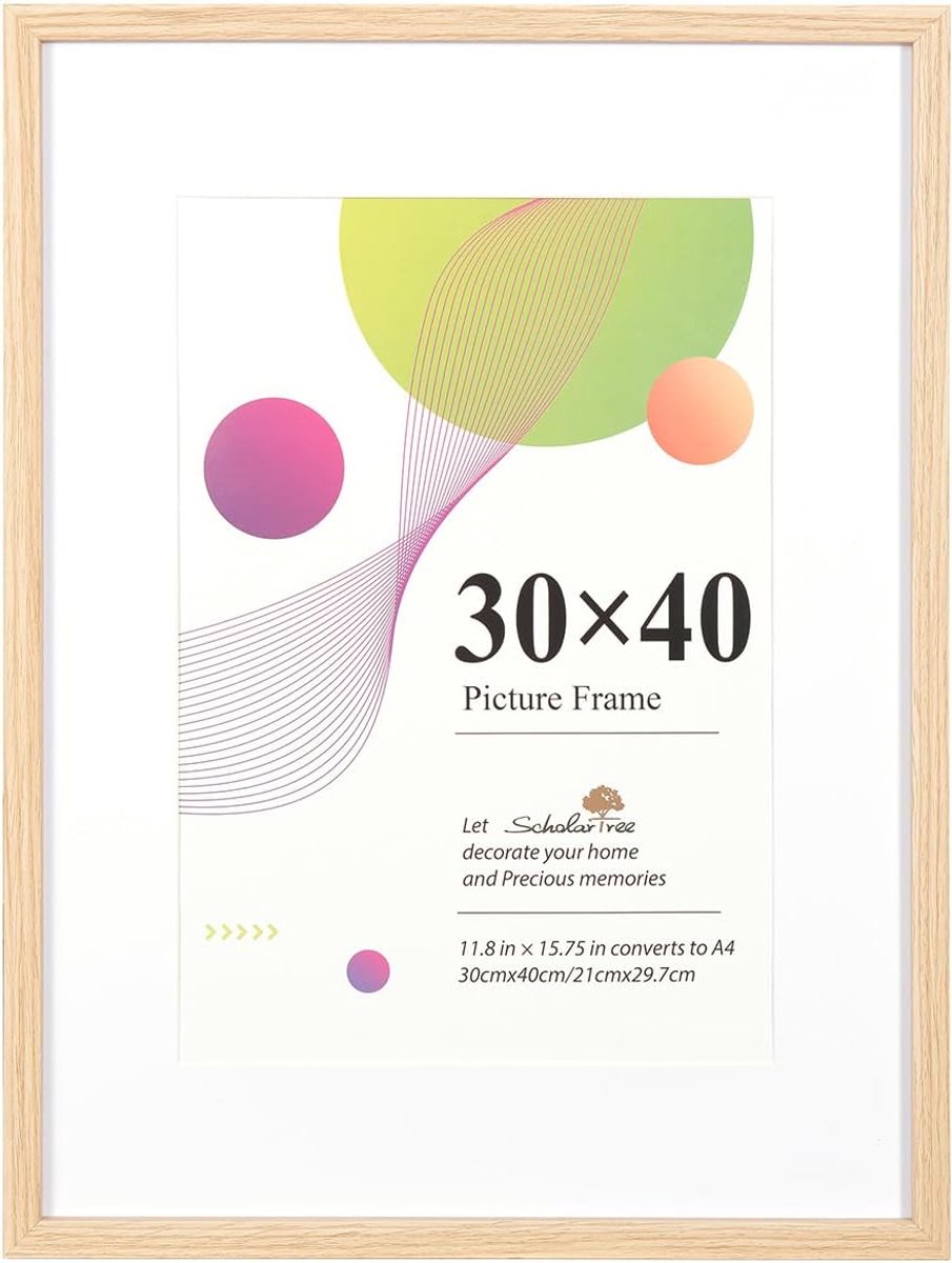 Fotolijst 30x40 cm Eiken Hout met Passe-partout voor A4 | Wanddecoratie