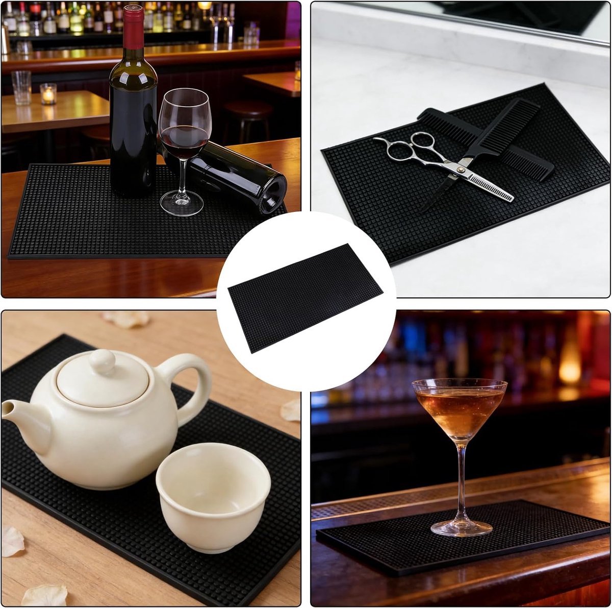 Barmat 30x15 cm - Zwart Antislip Rubber - Set van 6 - Ideaal voor bars en keukens - ShopVlot