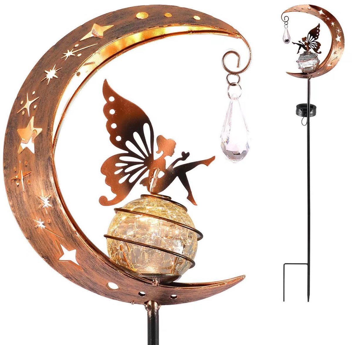 Casalora Tuinverlichting - tuinverlichting op zonneenergie - Solar Tuinverlichting Maanfee - 1 Stuks - Metaal en Glas - Kunstplanten Kunstbloemen Solar Schuttinglamp voor Tuin, Terras, Gazon
