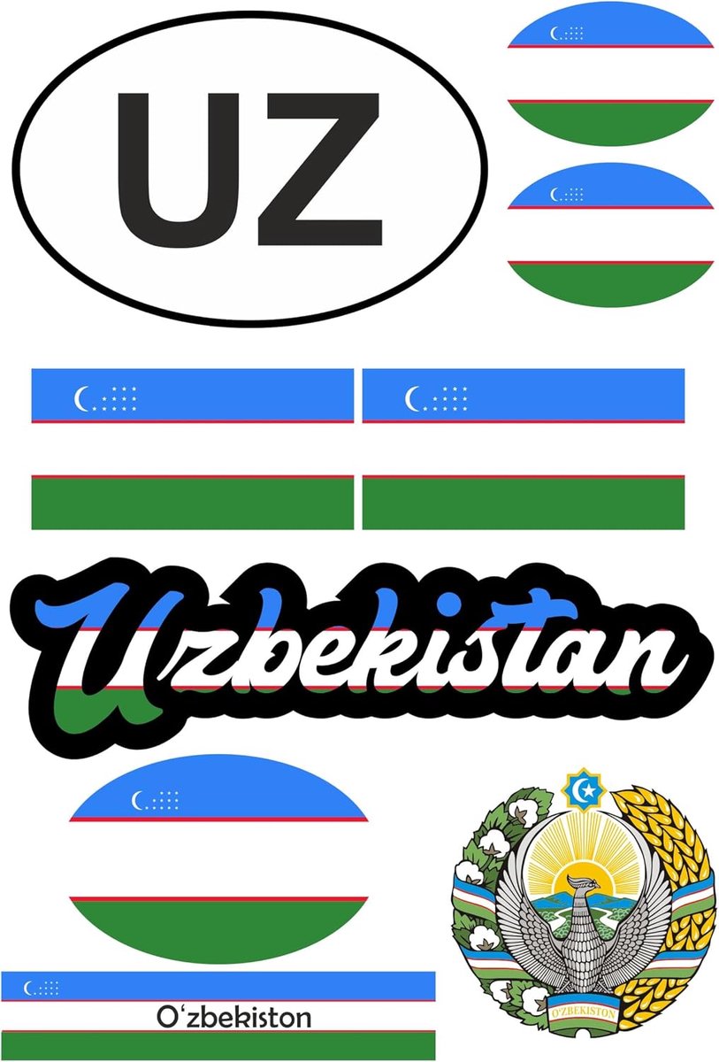 Uzbekistan stickers set 9 stuks - vinyl - waterdicht - ideaal voor auto en motor - ShopVlot