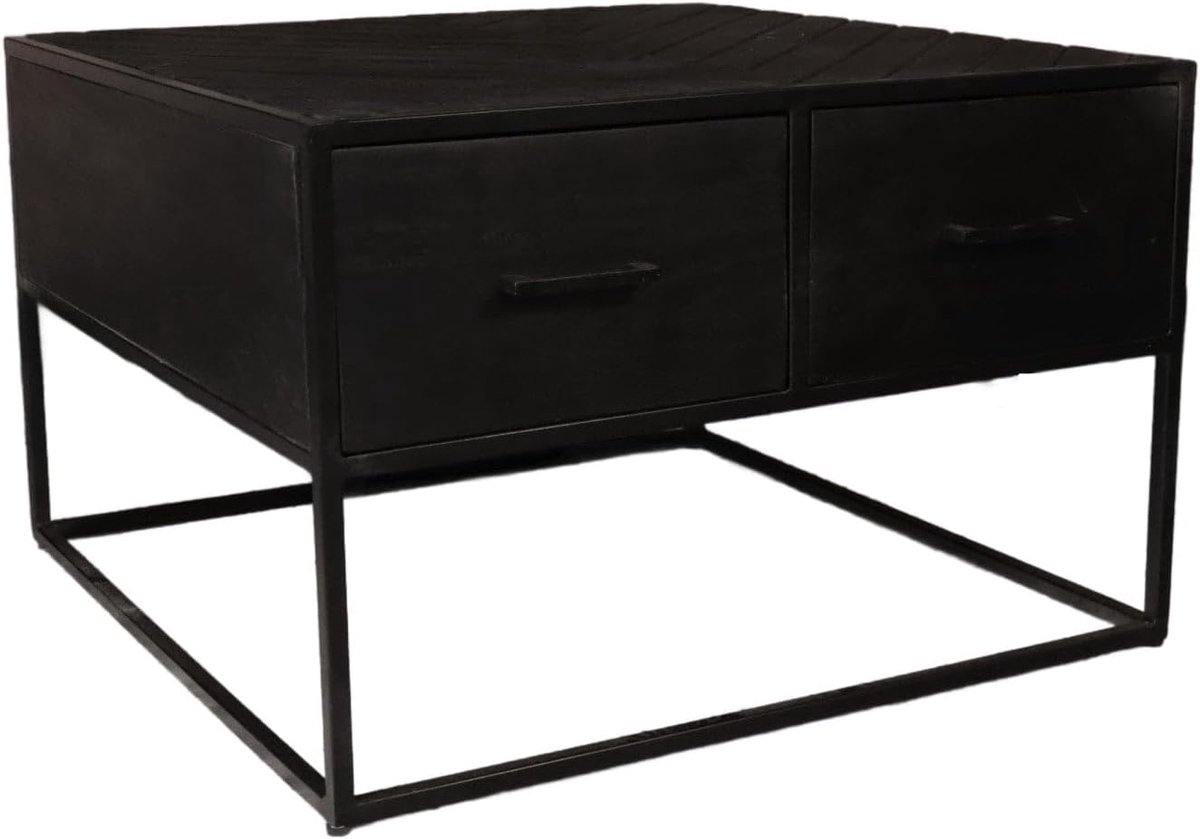 Salontafel vierkant 70cm - industrieel mango hout - zwart visgraat design - eenvoudig te monteren - ShopVlot
