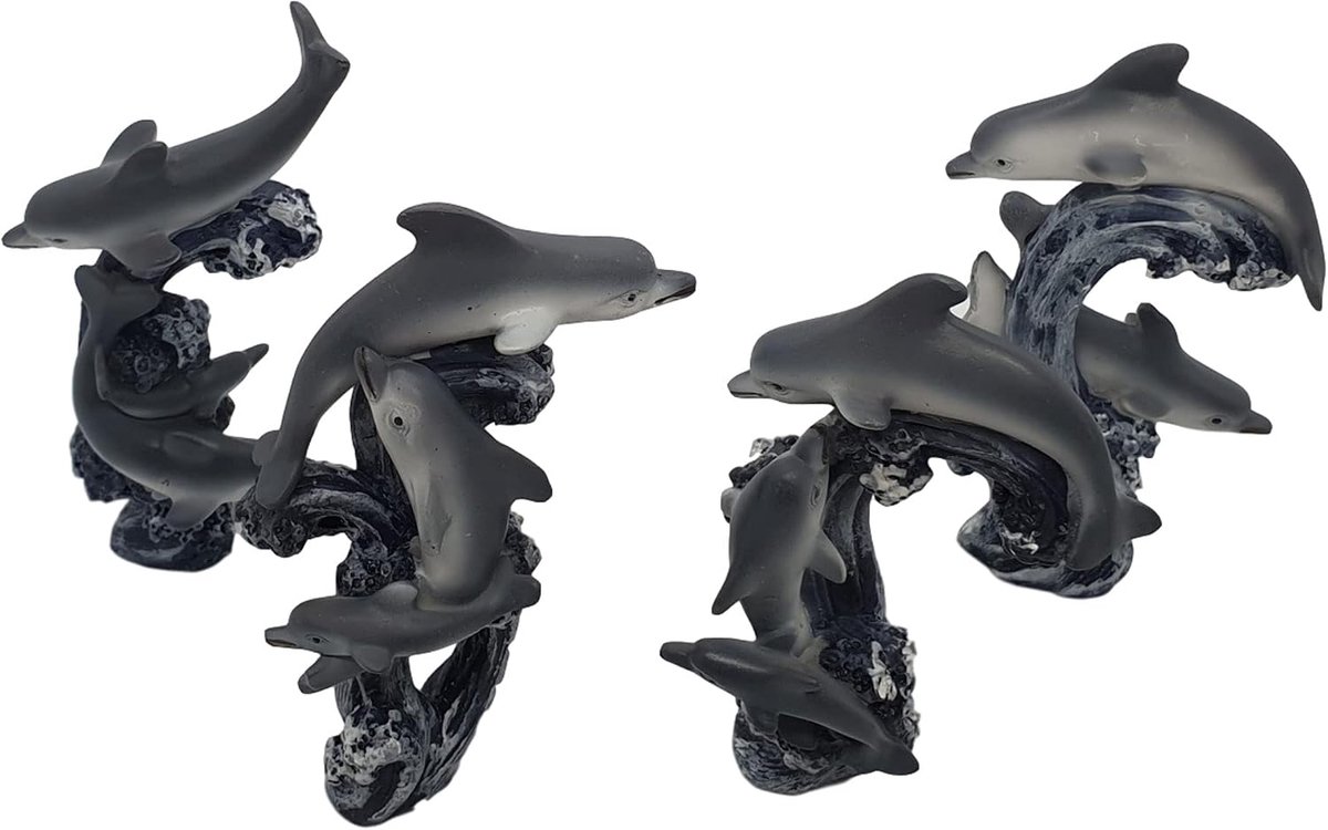 Dolfijnen beeldjes set van 4 - decoratieve dolfijnbeelden 13 cm hoog - polyresin - geschikt voor binnen en buiten - ShopVlot