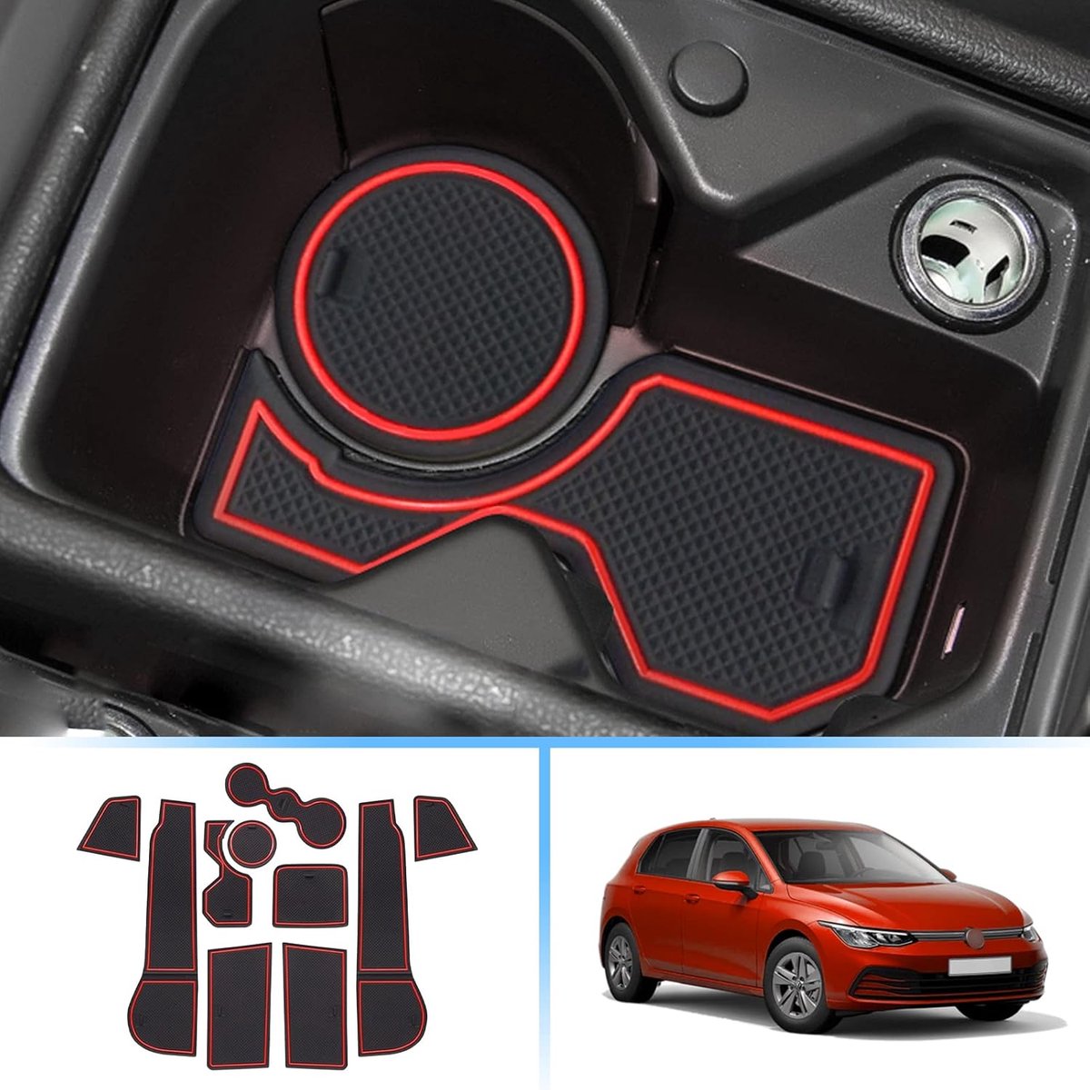 Rubber antislipmatten VW Golf 8 2020-2024 - Rood - Perfecte pasvorm - Eenvoudig schoon te maken - ShopVlot