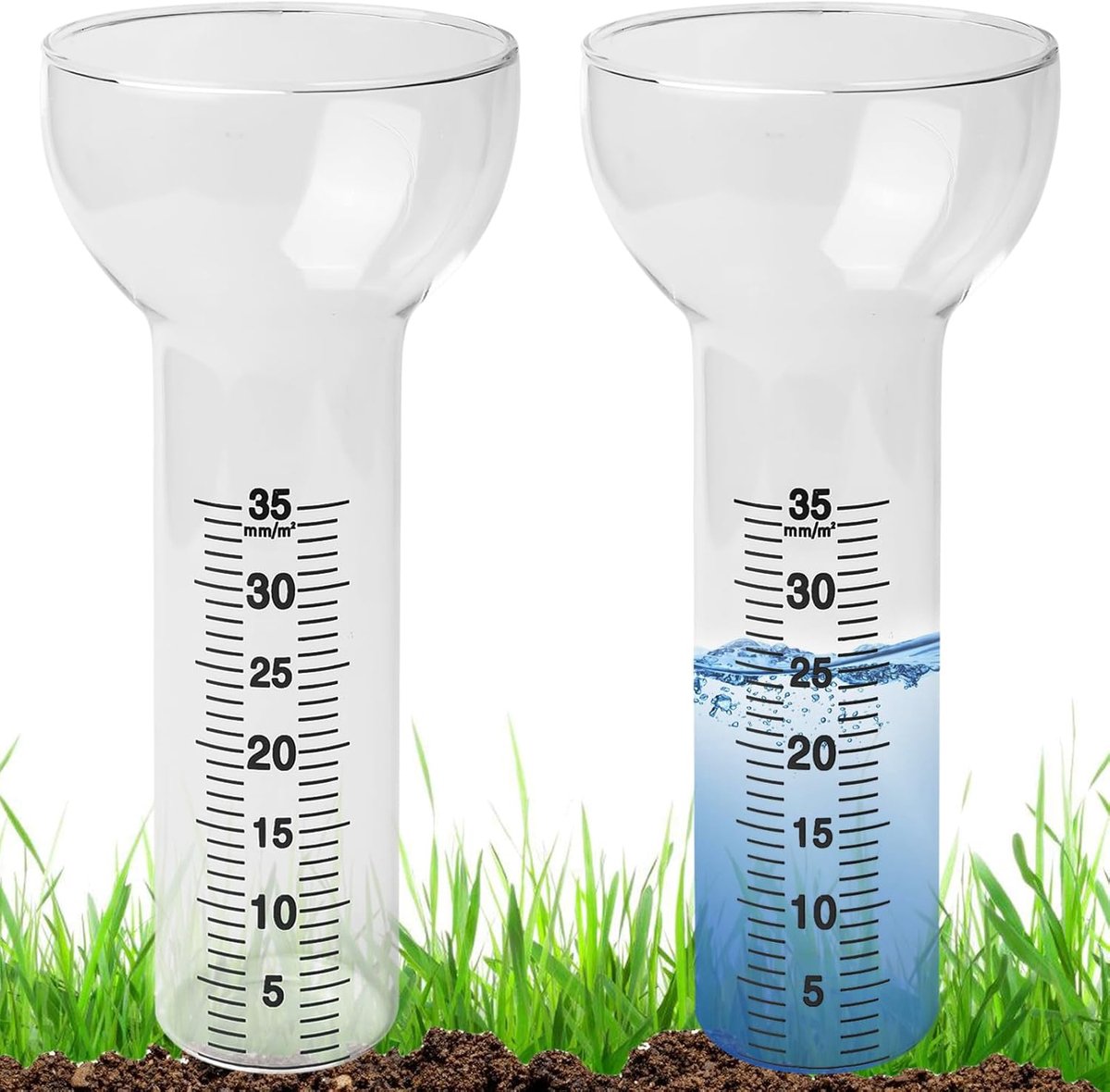 Regenmeter Set - Neerslagmeter Glas - Tuin Onderhoud - Vorstbestendig Ontwerp - 35 mm Schaal - Transparant