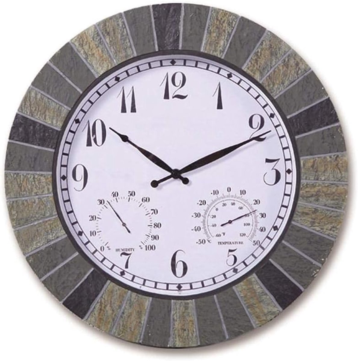 Tuin Klok - Buitenklok Weerbestendig - Decoreren Buitenruimte - Met Temperatuur Vochtigheid - 35 cm - Resin Kleur