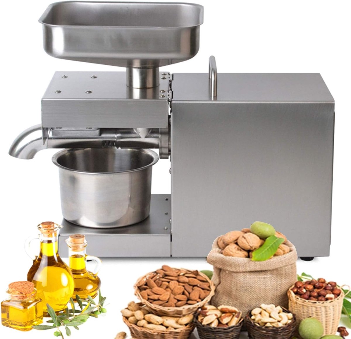 Automatische Oliepers - Olie Extractor - Gezonde Oliën Maken - 45% Hoge Extractie - 600 Watt - Zilver