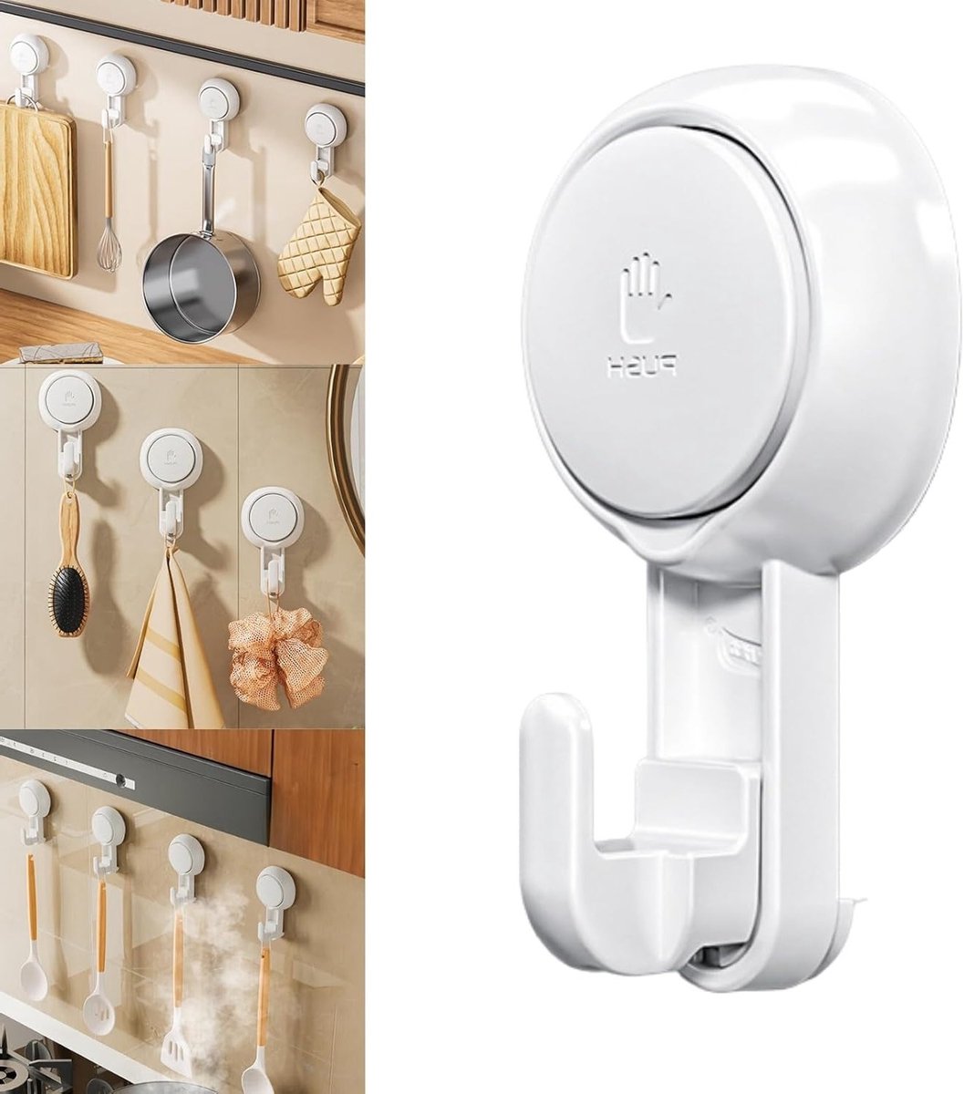 Enkele Suction Cup Haak - Sterke Handdoekhouder, Waterdicht en Herbruikbaar voor Badkamer en Keuken - Ideaal voor Organisatie en Ruimtebesparing - 1 Stuk