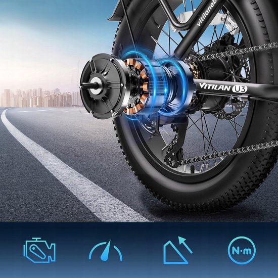 VITILAN U3 Opvouwbare Elektrische Fiets - 48V 13Ah Accu, 120km Bereik, 20" Vetbanden, 7-Speed Shimano, Dubbel Geveerd - Zwart — afbeelding 3