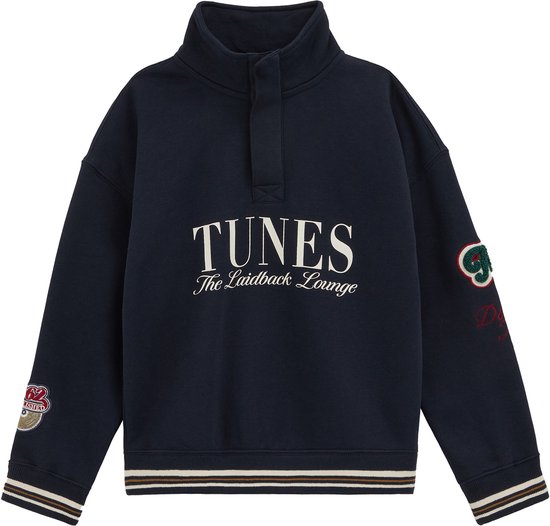 WE Fashion Jongens sweater met quarter-zip en print