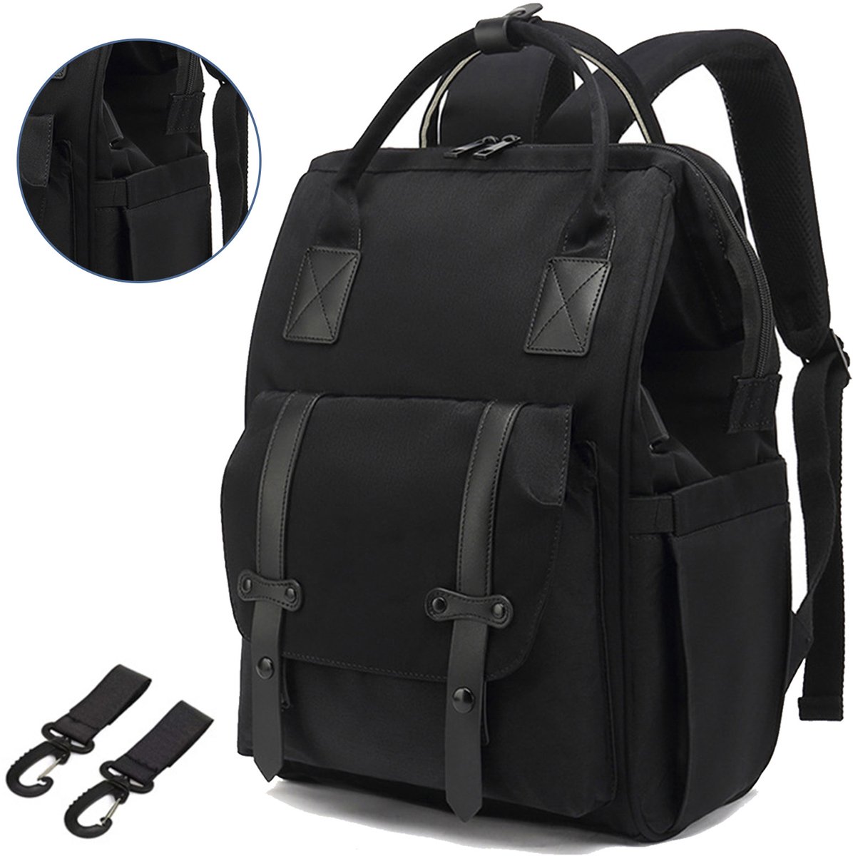 MEUNIQ Multifunctionele Mamatas – Met Bodemluik, Isolatievak & Oplaadfunctie – Handige Buggybevestiging – Nylon – Zwart