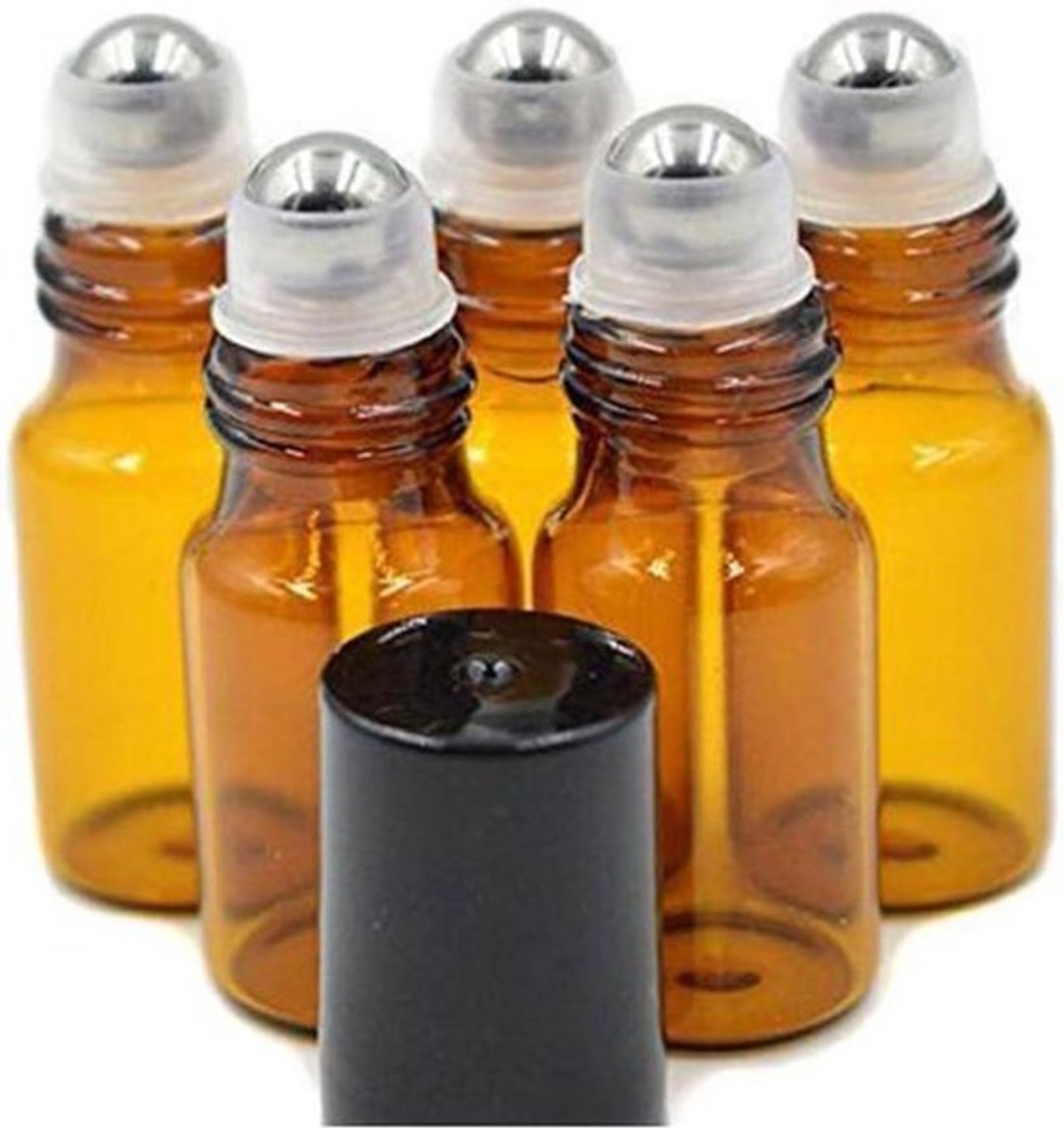 Set van 24 navulbare glazen flessen met roll-on doppen en amberkleur voor