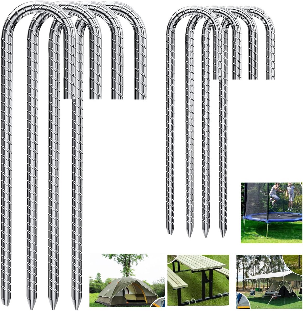 Grondankers Haringen - Tentpennen Set - Buiten Bevestigen - Roestvrij Verzinkt Staal - 8 Stuks 30cm - Zilver