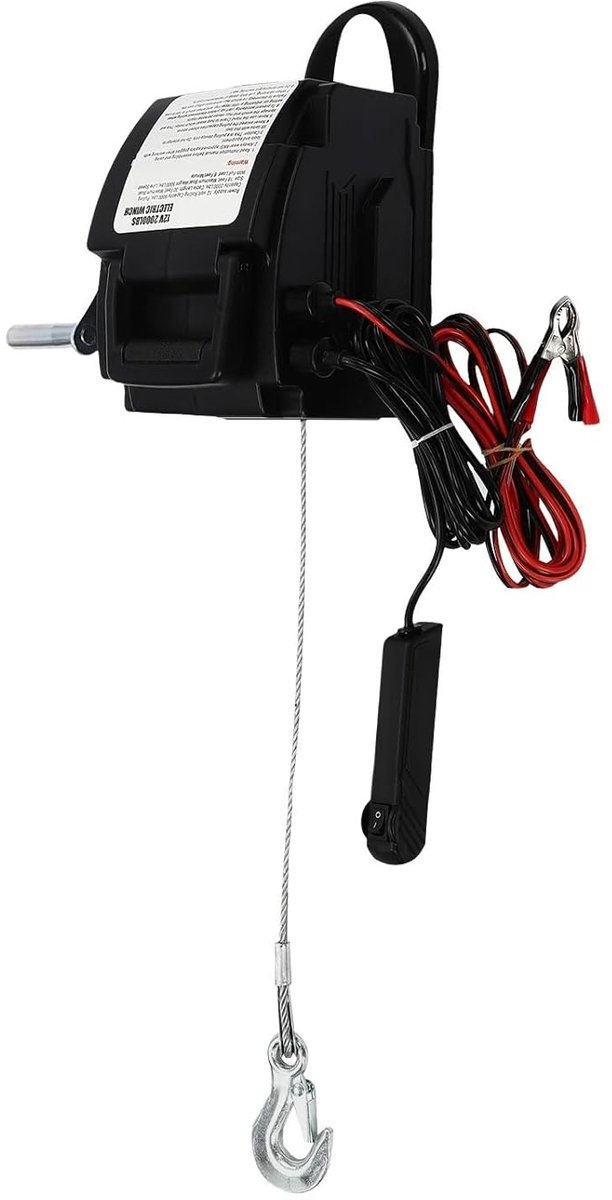 Elektrische Lier - Boot Ankerlier - Materiaal Verplaatsen - 6000 lbs Trekkracht - 12V - Zwart