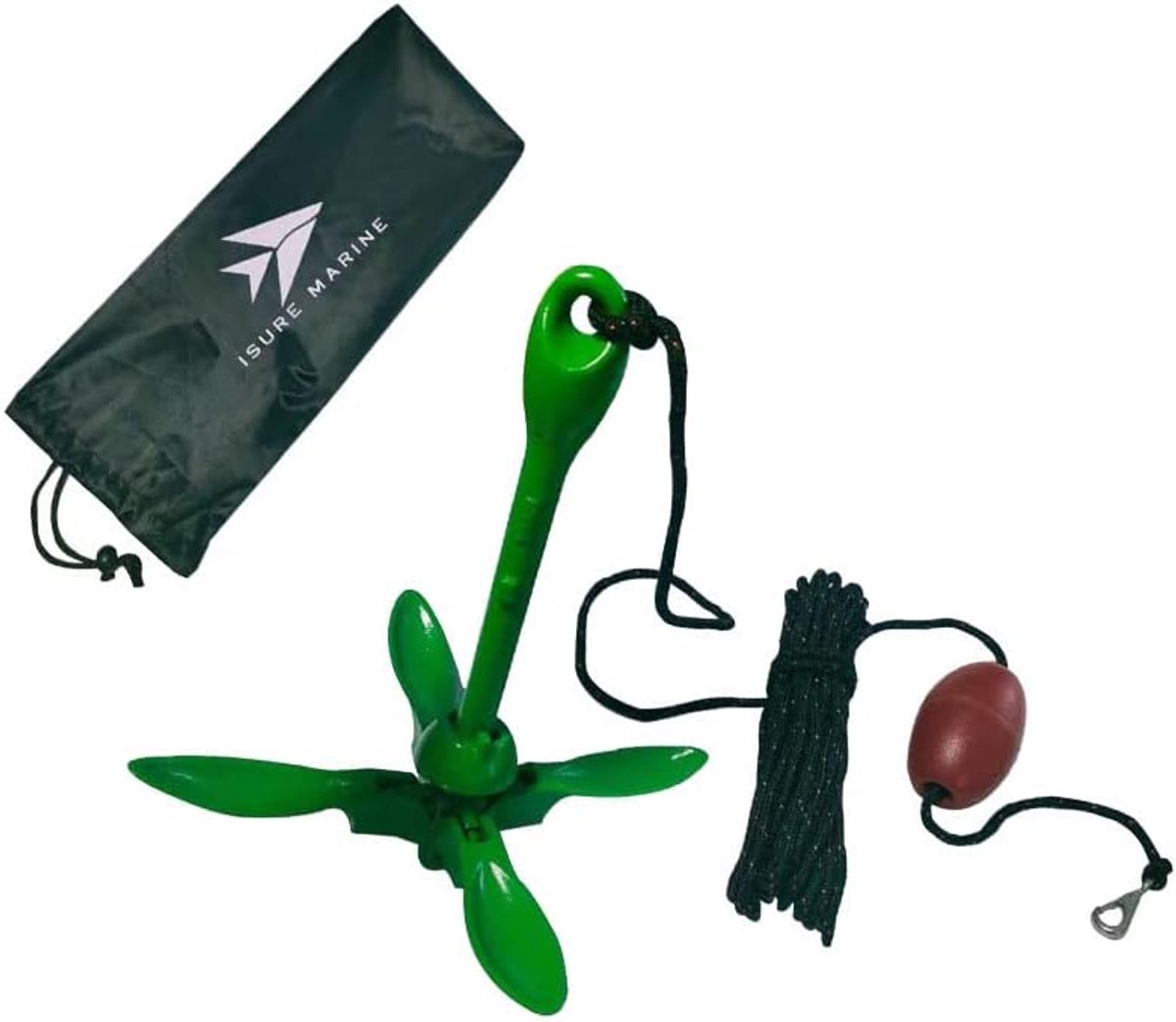 Vouwbaar Boot Anker - Gegalvaniseerd Grapnel - Watersport Stabiliteit - Roestbestendig IJzer - 9m Touw - Groen