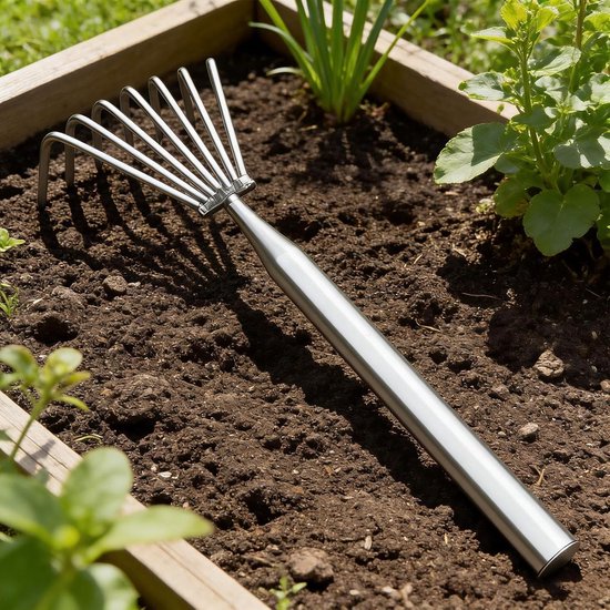 Robuuste Tuinhark - Handhark metaal - Onkruid wieden - Slijtvast roestvrij staal - 7 klauwen - Metaal — afbeelding 4
