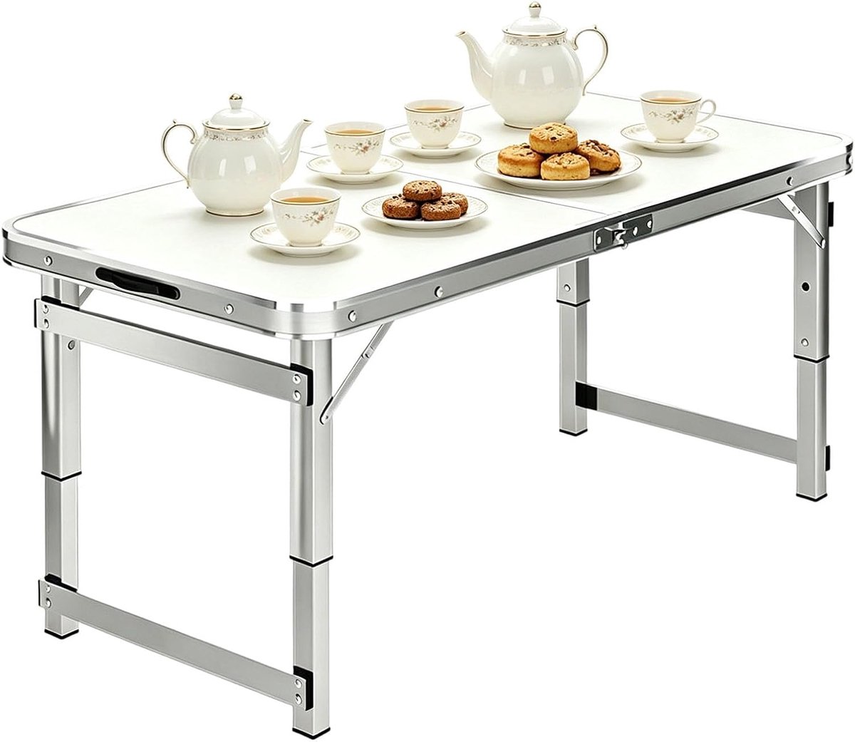 Opklapbare campingtafel - Multifunctionele tafel - Buiten koken - Verstelbare hoogte - Tot 180 cm - Wit