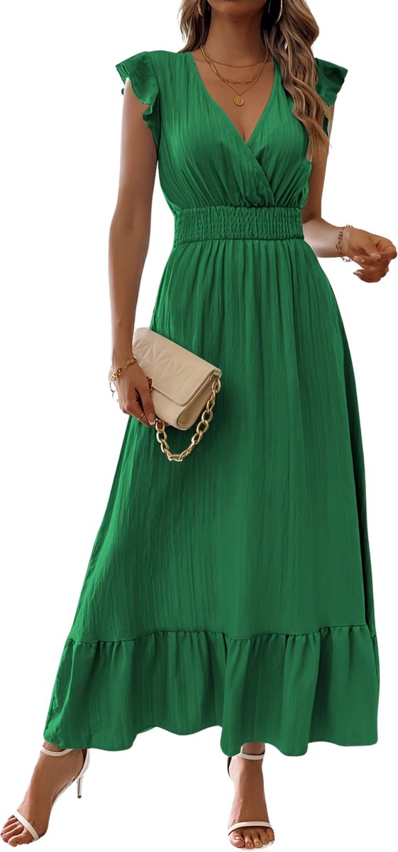 Currero Zomerjurk Dames Zomerjurken Volwassenen Vrouwen Midi Jurk Ibiza Stijl Sundress Dress Smaragdgroen L