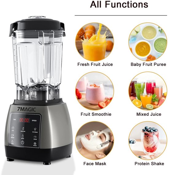 Zerova Blender 2000W - Smoothie maker - Blender Smoothie - Keukenmachine - Foodprocessor - 2L Kan - 6 RVS messen - zwart — afbeelding 5