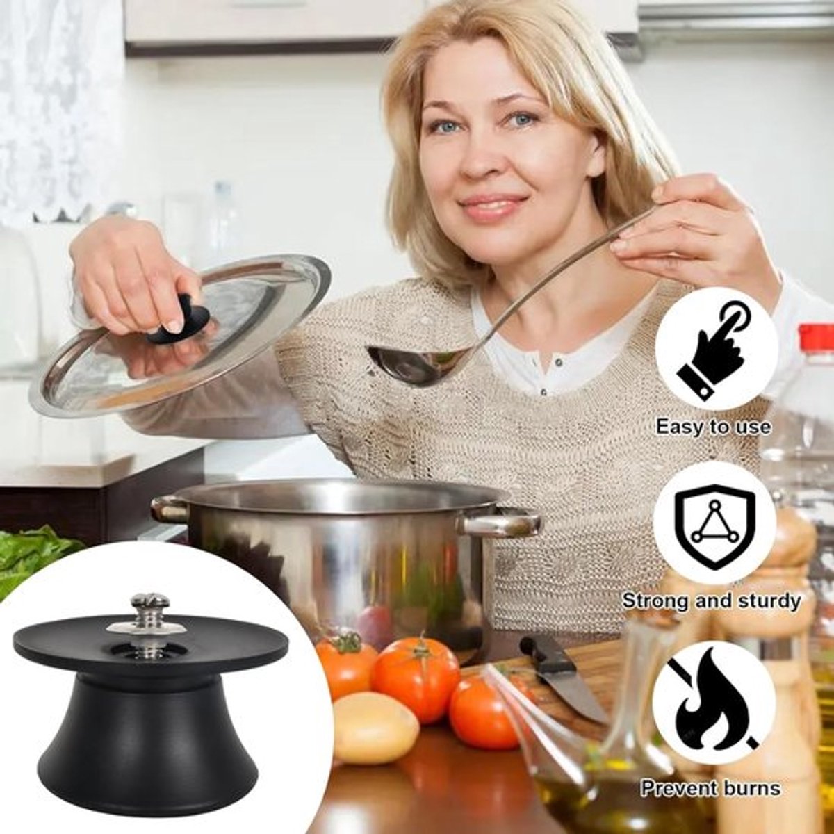 Dailygoody Zwart Warmtebestendige Silicone Pot Lid Knoppen 2Stuk