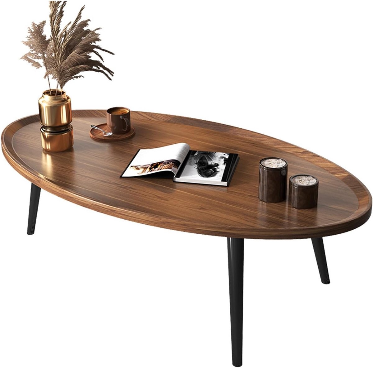 Bijzettafel Ovaal - Salontafel - Woonkamer Decoratie - Massief Hout - 80x55x38cm - Walnoot