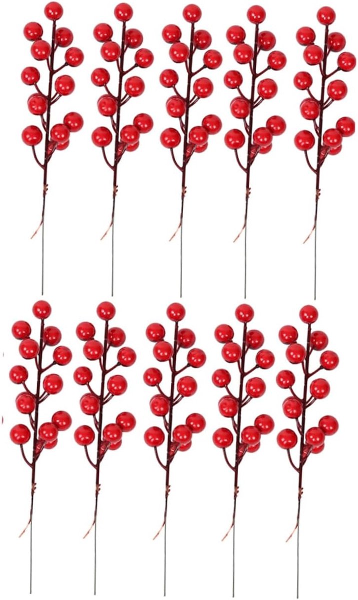 Kunsttakjes Bessen - Decoratie Takjes - Feestelijke Decoratie - Realistisch Uiterlijk - 10 Stuks - Rood