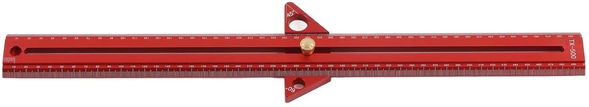 Houtbewerking Liniaal - Hoekliniaal T-spoor - Nauwkeurig Meten - Meerdere Hoeken - 50cm - Rood