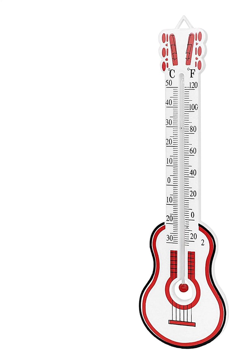 Gitaarthermometer - Kamermonitor luchtvochtigheid - Instrumenten bewaren - Nauwkeurig meetinstrument - 24.5 cm - Rood