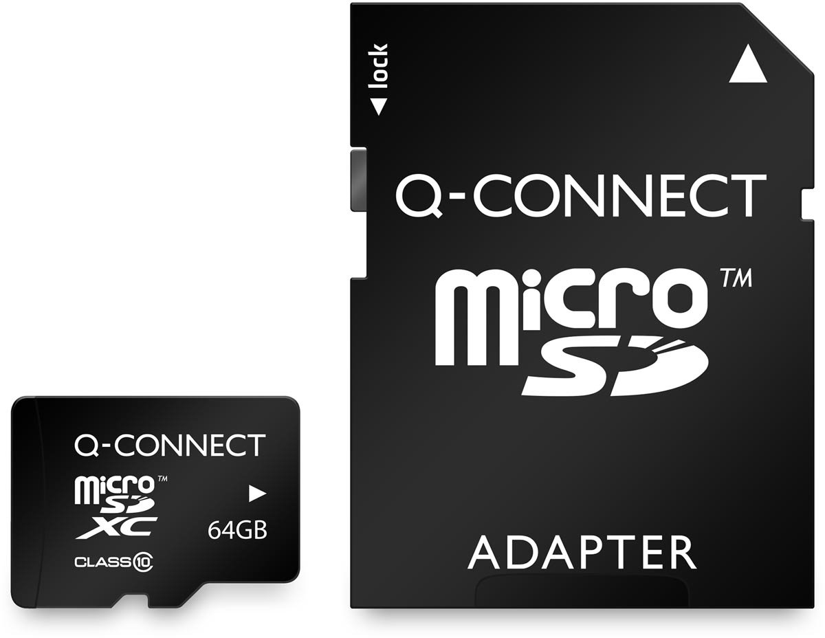 Q-CONNECT microSD geheugenkaart, met SD-adaptor, 64 GB