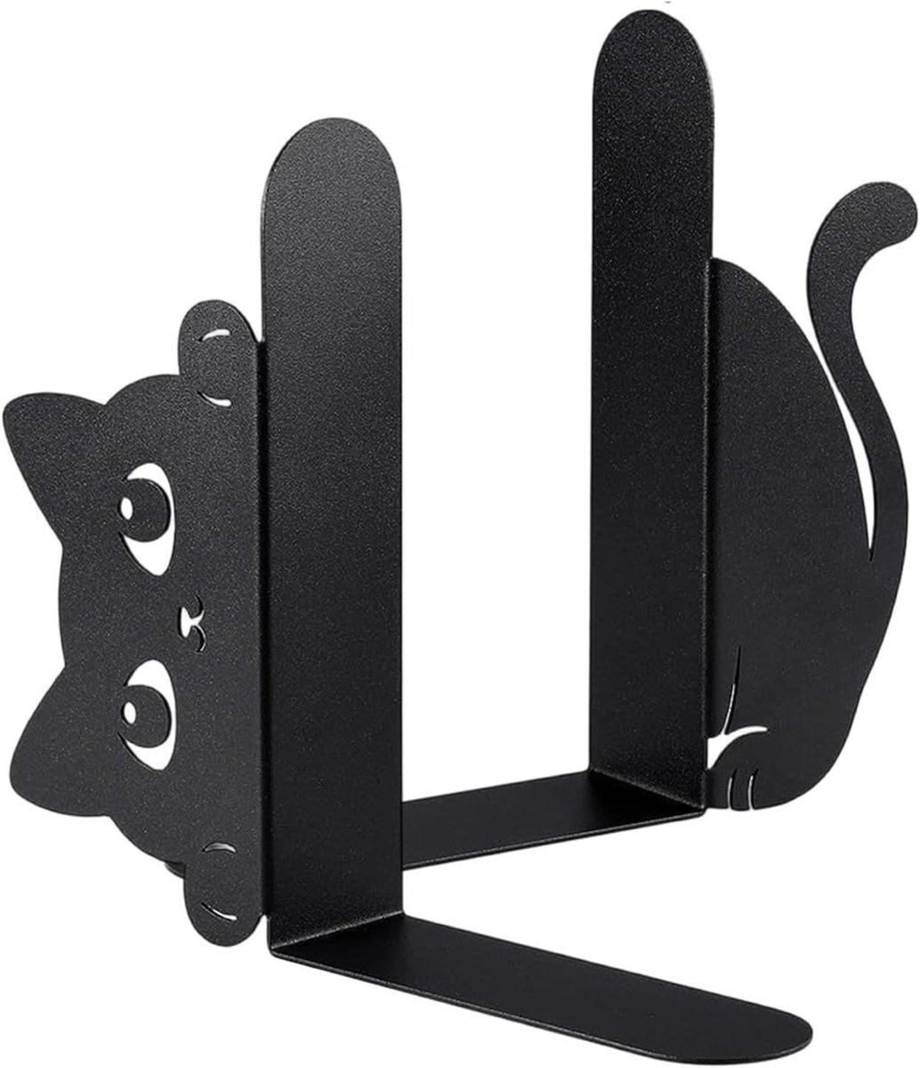 Boekensteunen Kat - Decoratieve houders - Boeken organiseren - Artistiek ontwerp - 17x17x5 cm - Zwart