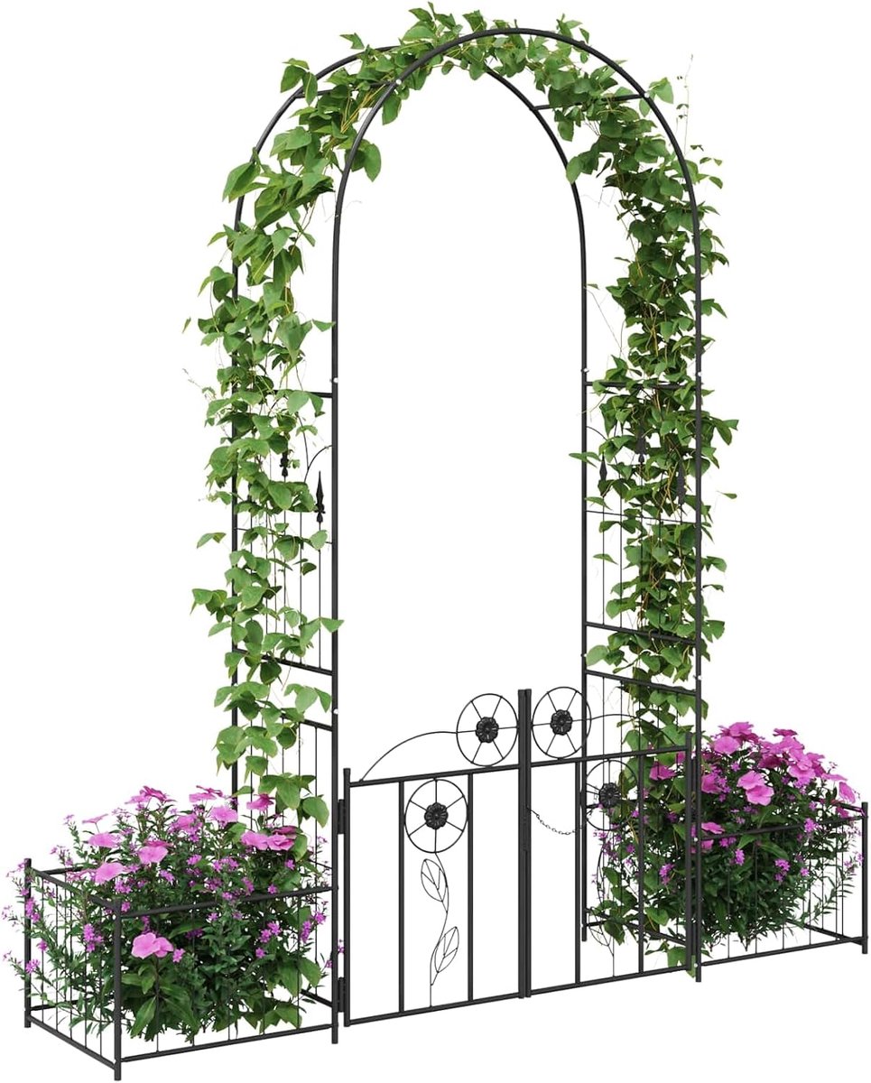 Rozenboog Buiten - Tuinpoort Rankhulp - Klimplanten Ondersteunen - Robuust Metalen Frame - 218 cm Hoog - Zwart