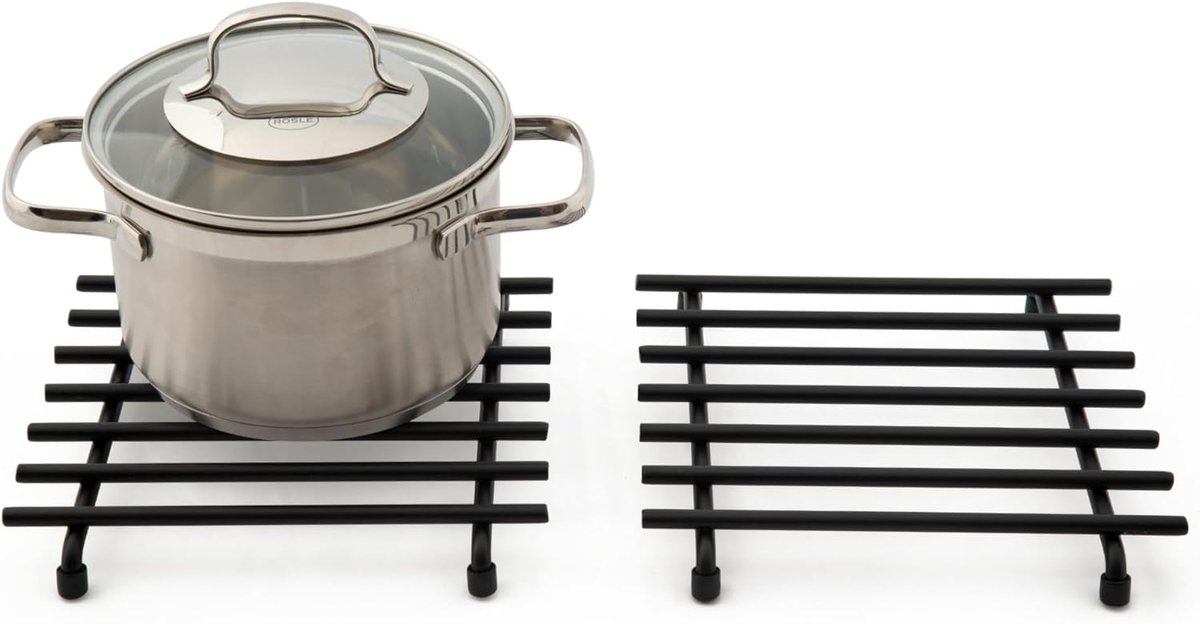 SnelShoppen - Set van 2 Coasters - Hittebestendige Werkblad Beschermers - Vierkant - Zwart Gepoedercoat Staal - Voor Keuken, Eetkamer en BBQ